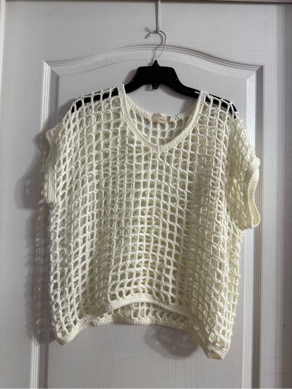 Dreamers By Debut Cream Crochet Open Knit Mesh Top Sz L. AG-240